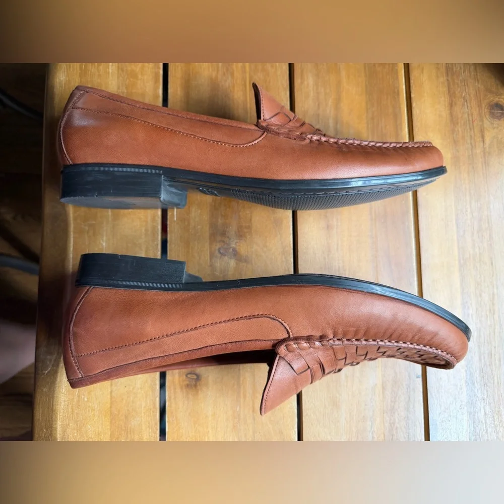 Johnston & Murphy Woven Leather Loafers in Chestnut Brown Men’s Size 11.5 - Picture 7 of 8